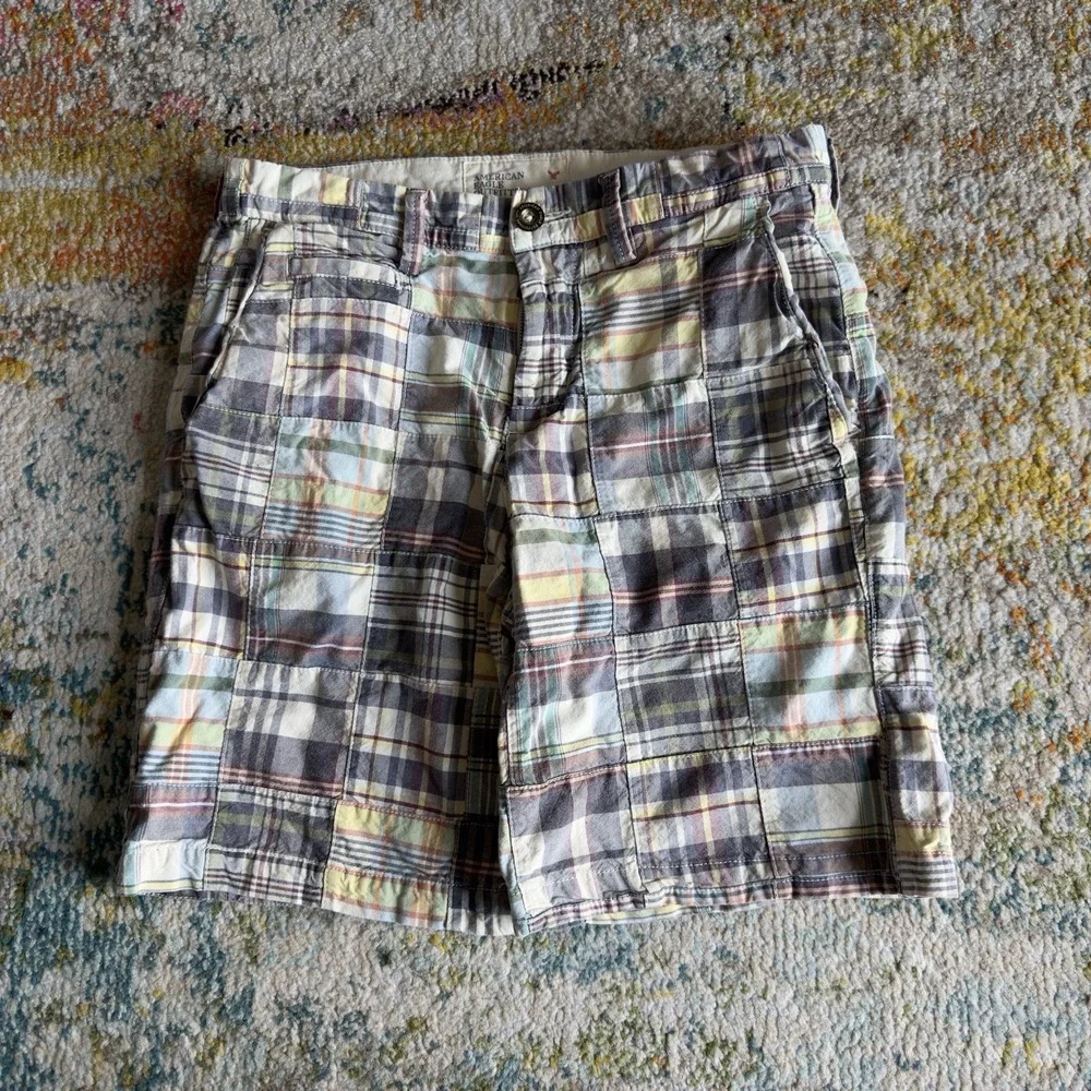 AMERICAN EAGLE Vintage Patchwork Madras Plaid Shorts Size 30 Prep Fit